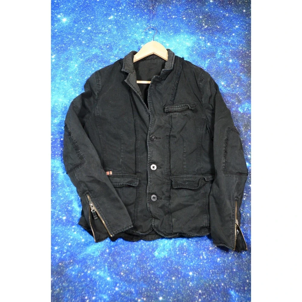 Triple Five Soul Blazer Jacket Medium Black Military Canvas Zip Pockets